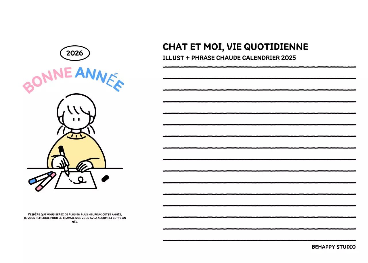 Calendrier illustré avec un joli style de lignes