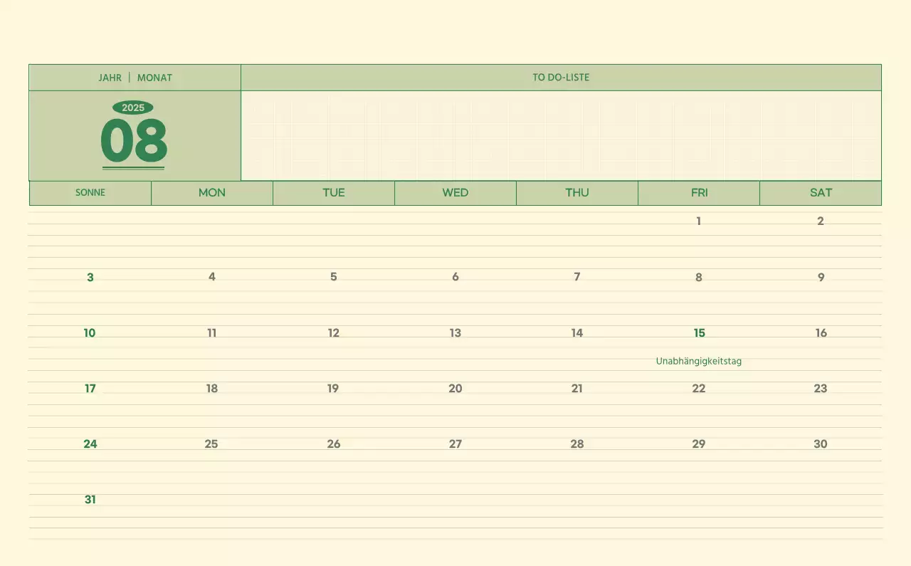 SAT D-Day Notizblock Konzept Wandkalender in grün und hellgelb