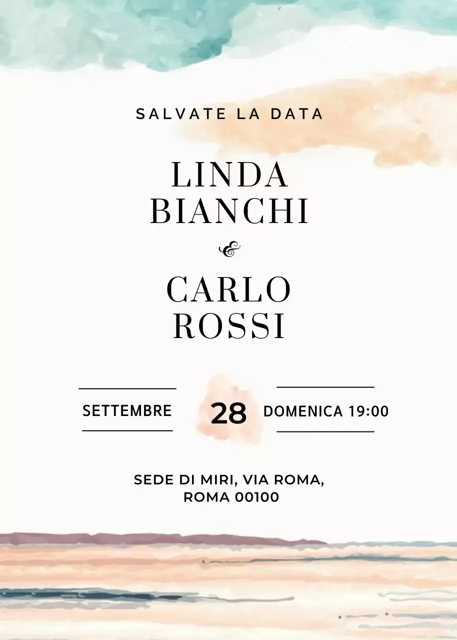 Invito di nozze blu arancio stile elegante