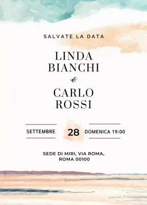 Invito di nozze blu arancio stile elegante