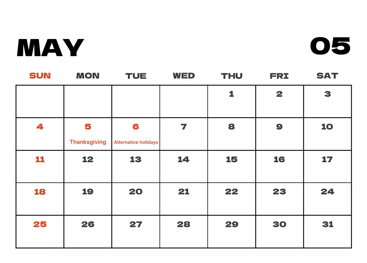 Sky photo clean calendar