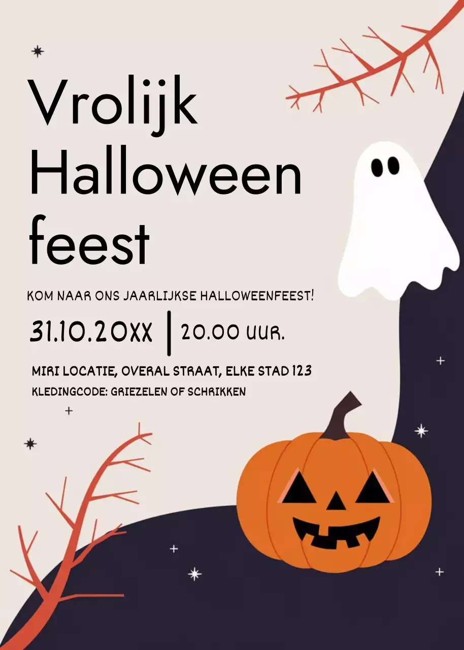 Beige marine Halloween uitnodiging cartoonstijl