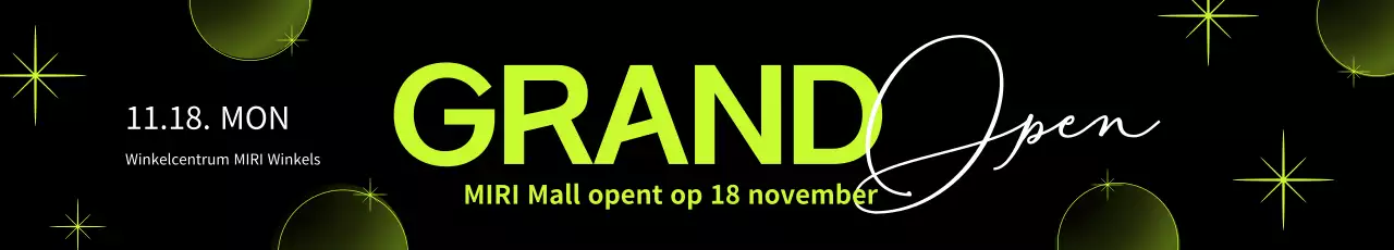 Promoot de opening van een winkel met een zwart en limoengroen geometrisch ontwerp