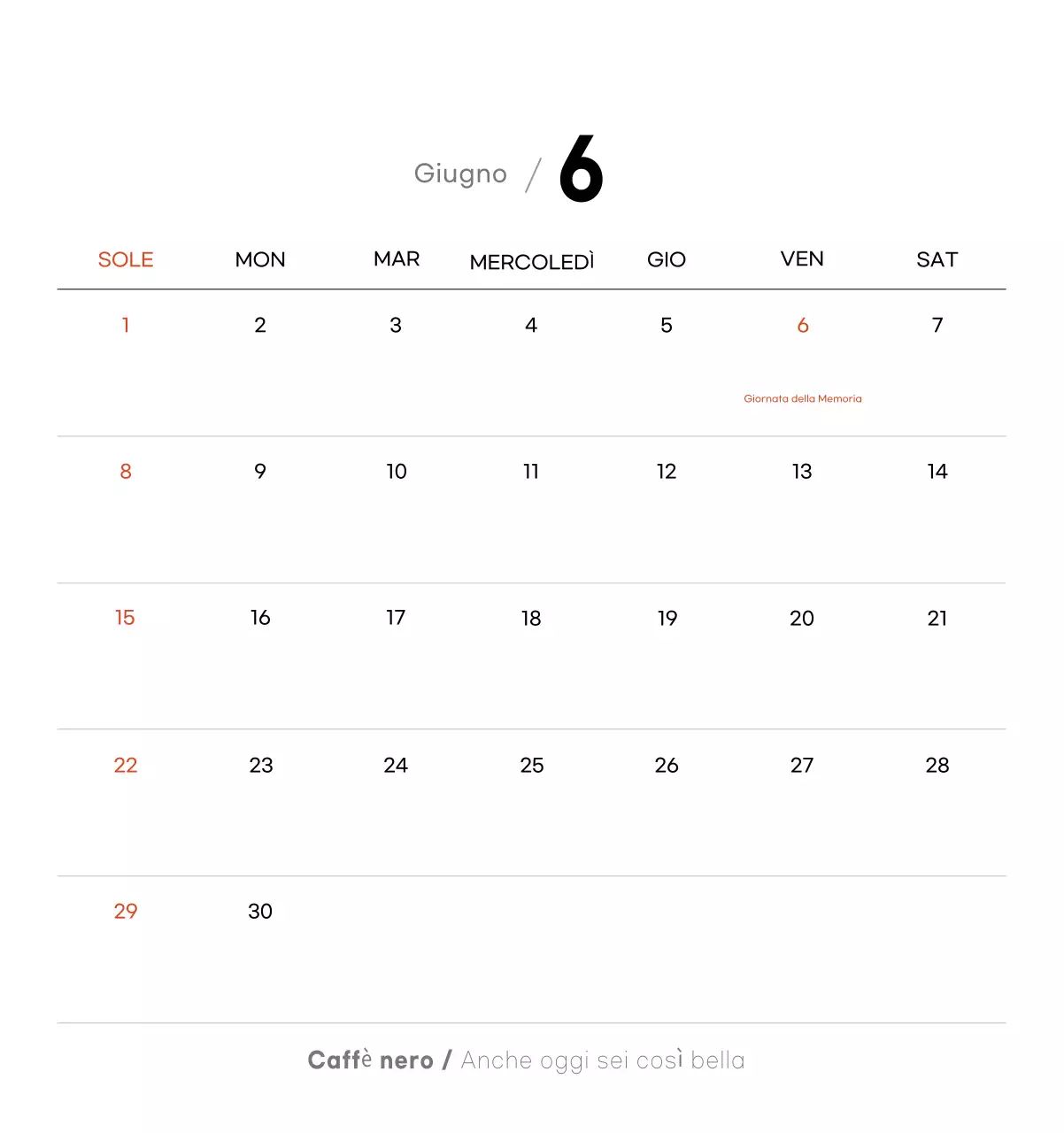 Calendario del caffè minimalista