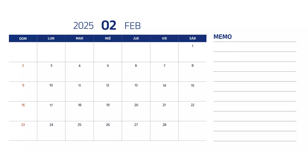 Calendario sencillo con ilustraciones azules y limpias