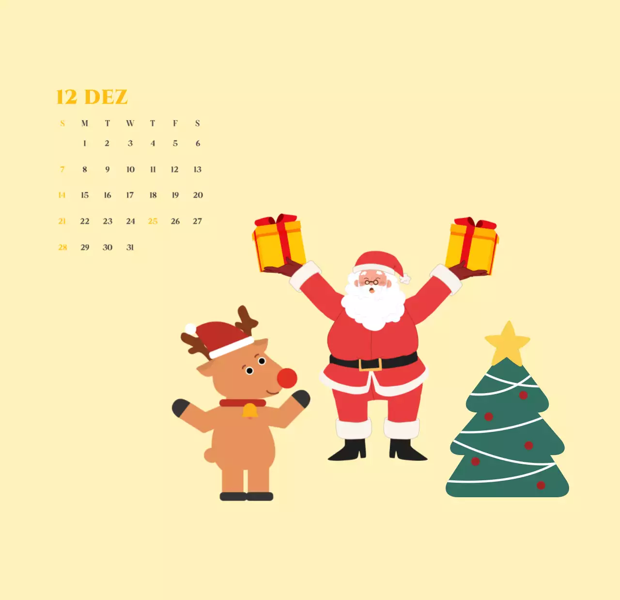 Kalender mit Jugendillustrationen auf gelb-grünem Hintergrund