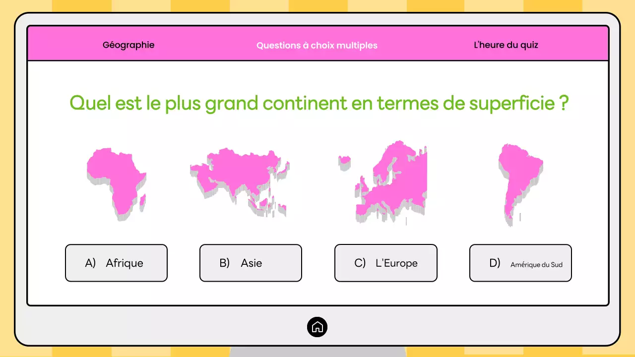 Quiz de géographie moderne rose et jaune