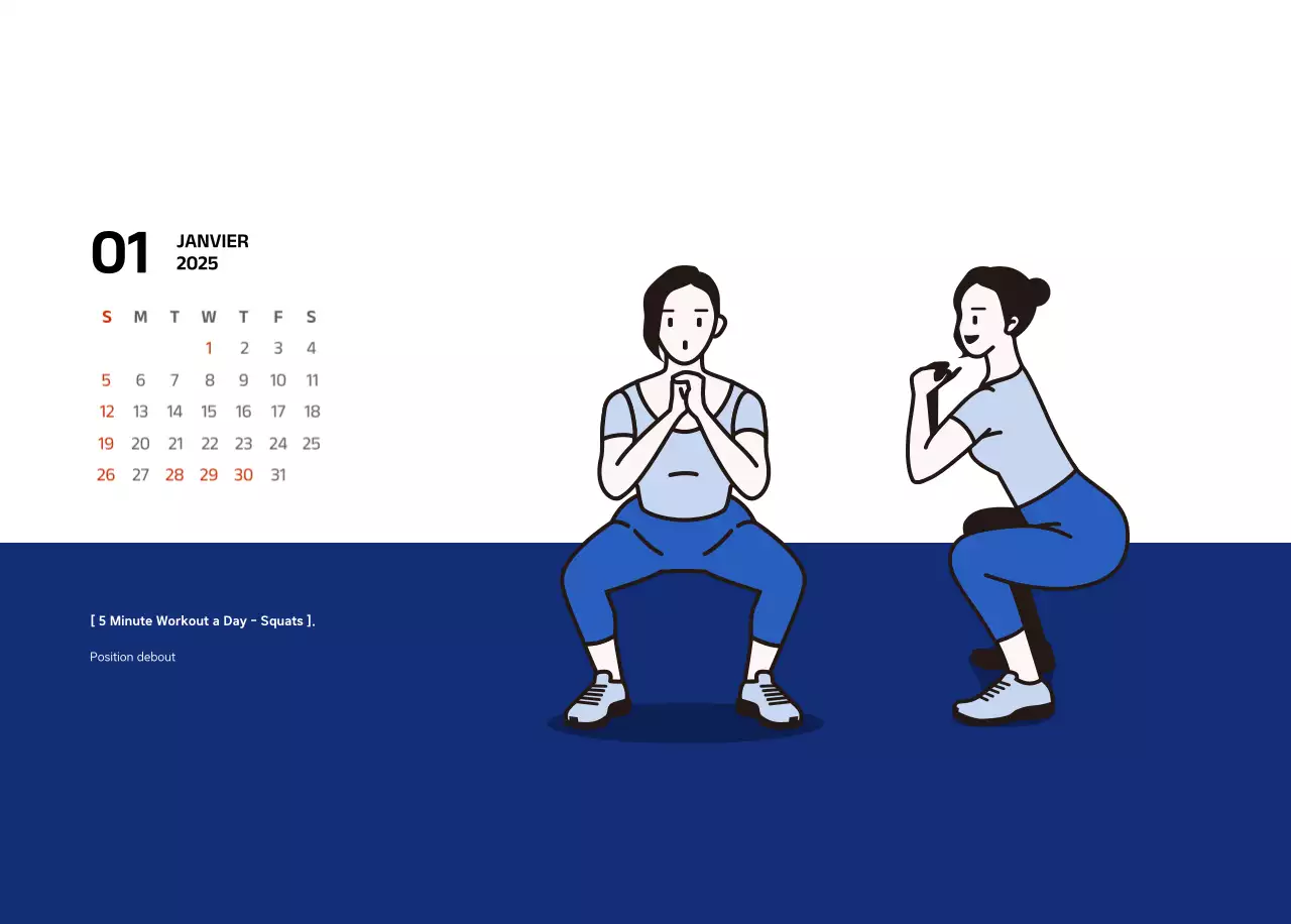 Calendrier simple avec des illustrations bleues et épurées
