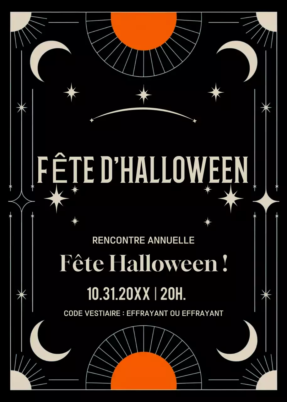 Invitation à la fête d'Halloween en noir et orange