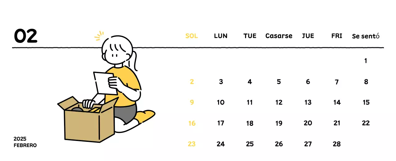 Calendario ilustrado con un bonito estilo de líneas