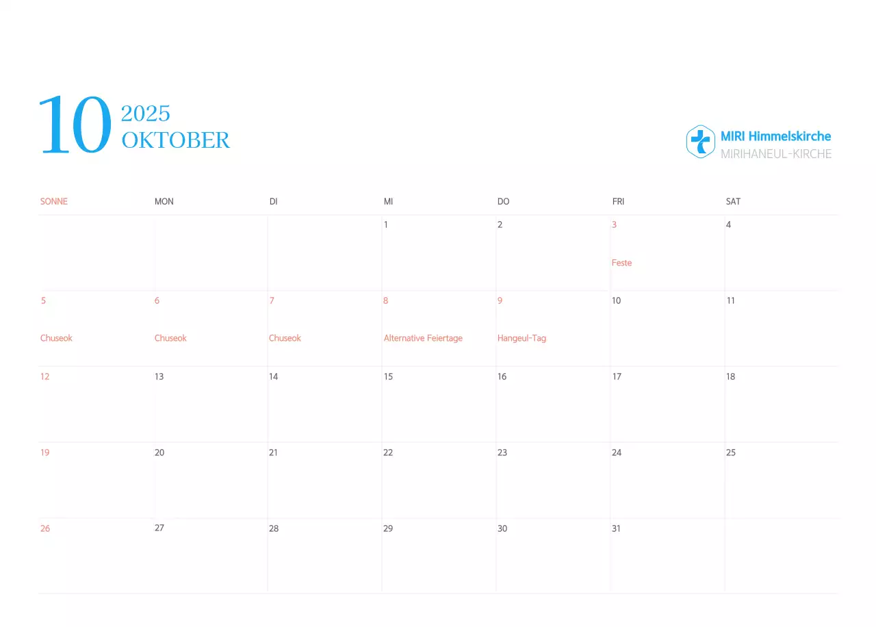 Blaues modernes Konzept Kirchenkalender