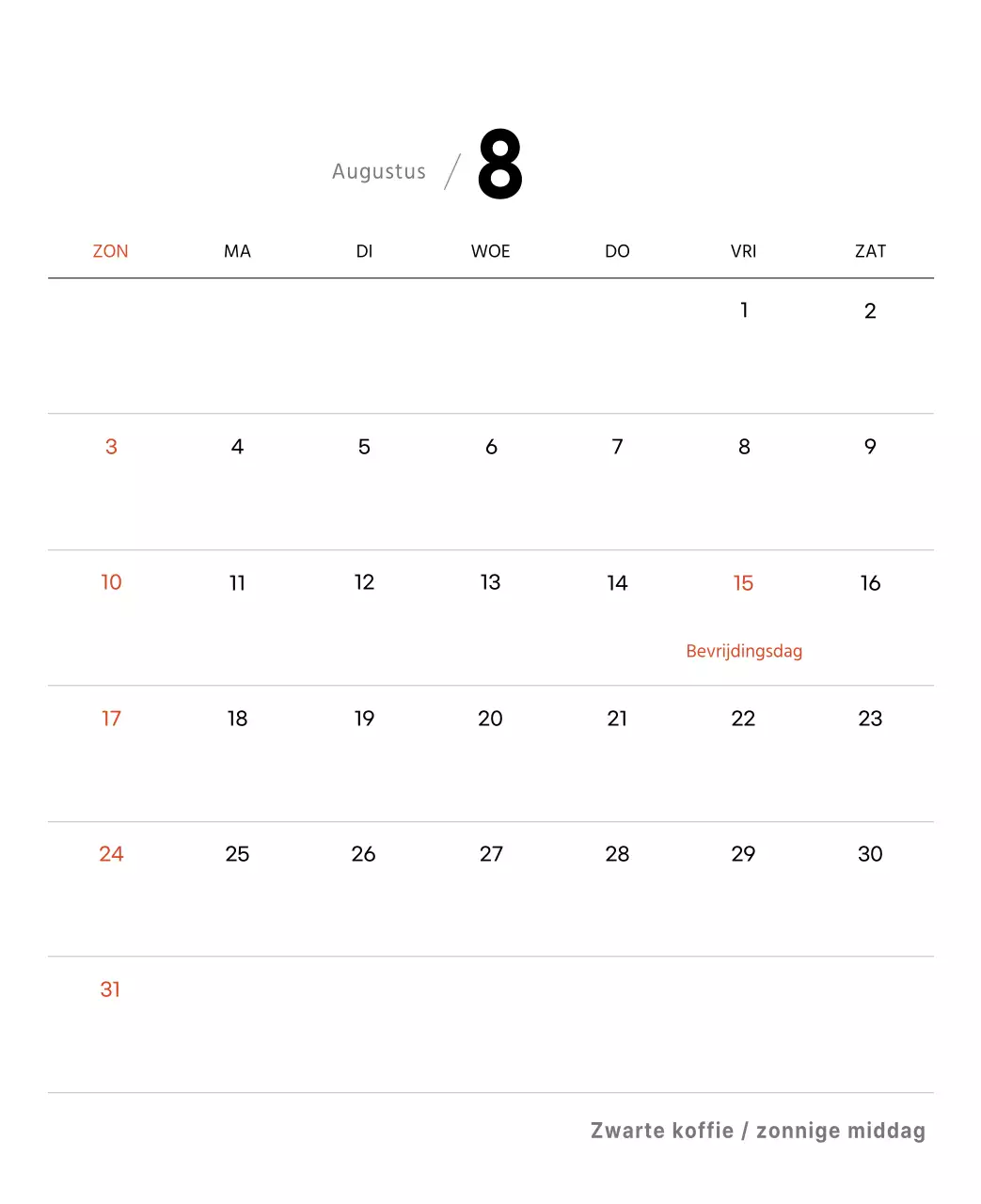 Eenvoudige bureaukalender met koffiefoto's voor cafés in witte tinten