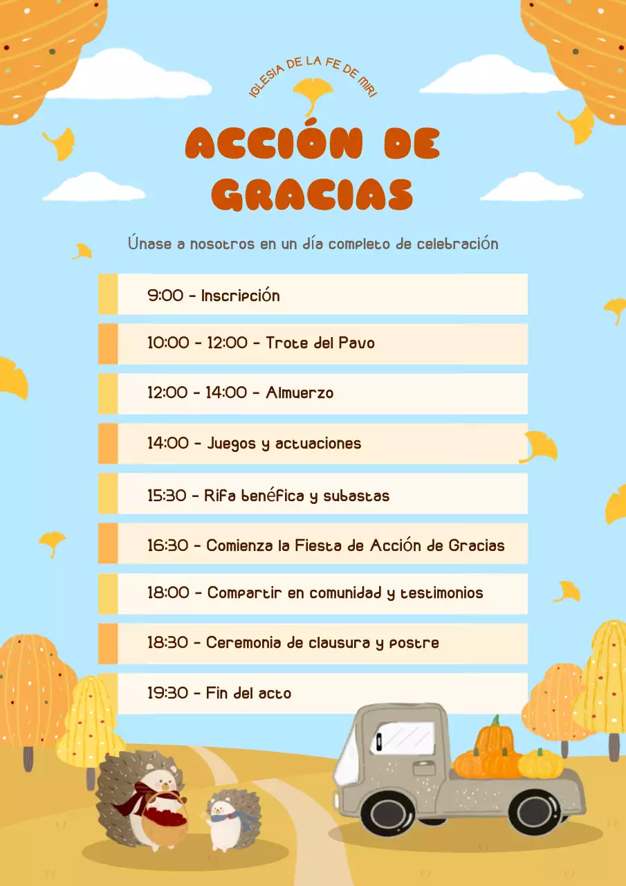 planificador de eventos rústico naranja de Acción de Gracias