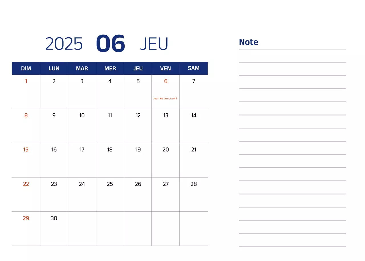 Calendrier simple avec des illustrations bleues et épurées