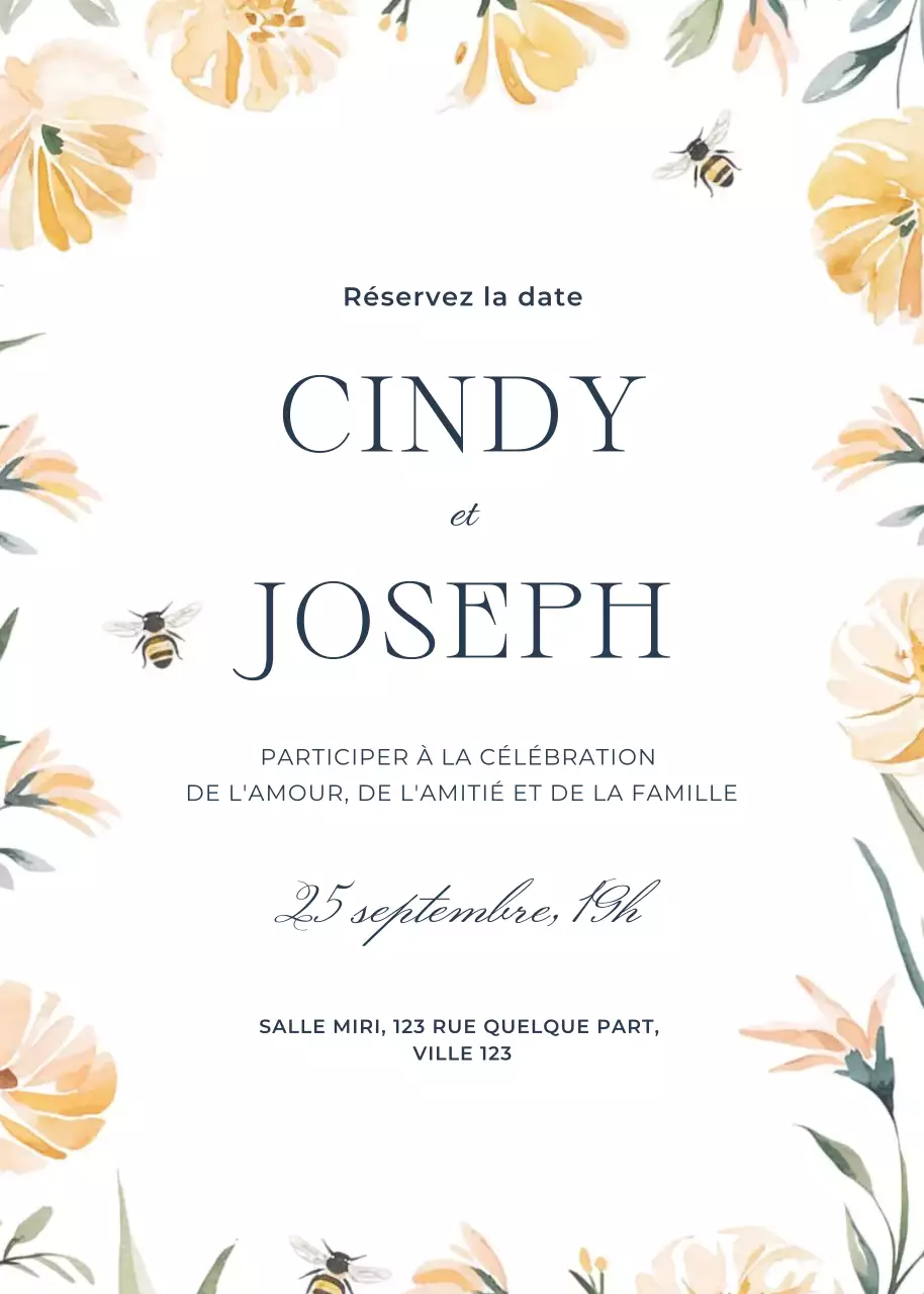 Invitation de mariage jaune vert floral