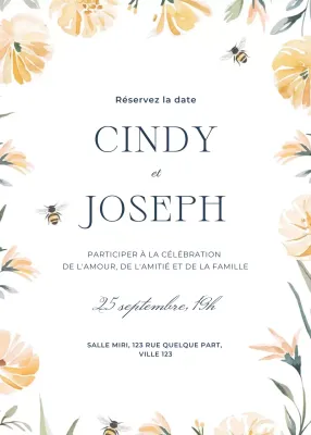 Invitation de mariage jaune vert floral