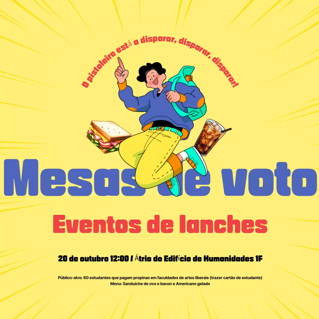 Snacks com detalhes em amarelo e vermelho para promover eventos