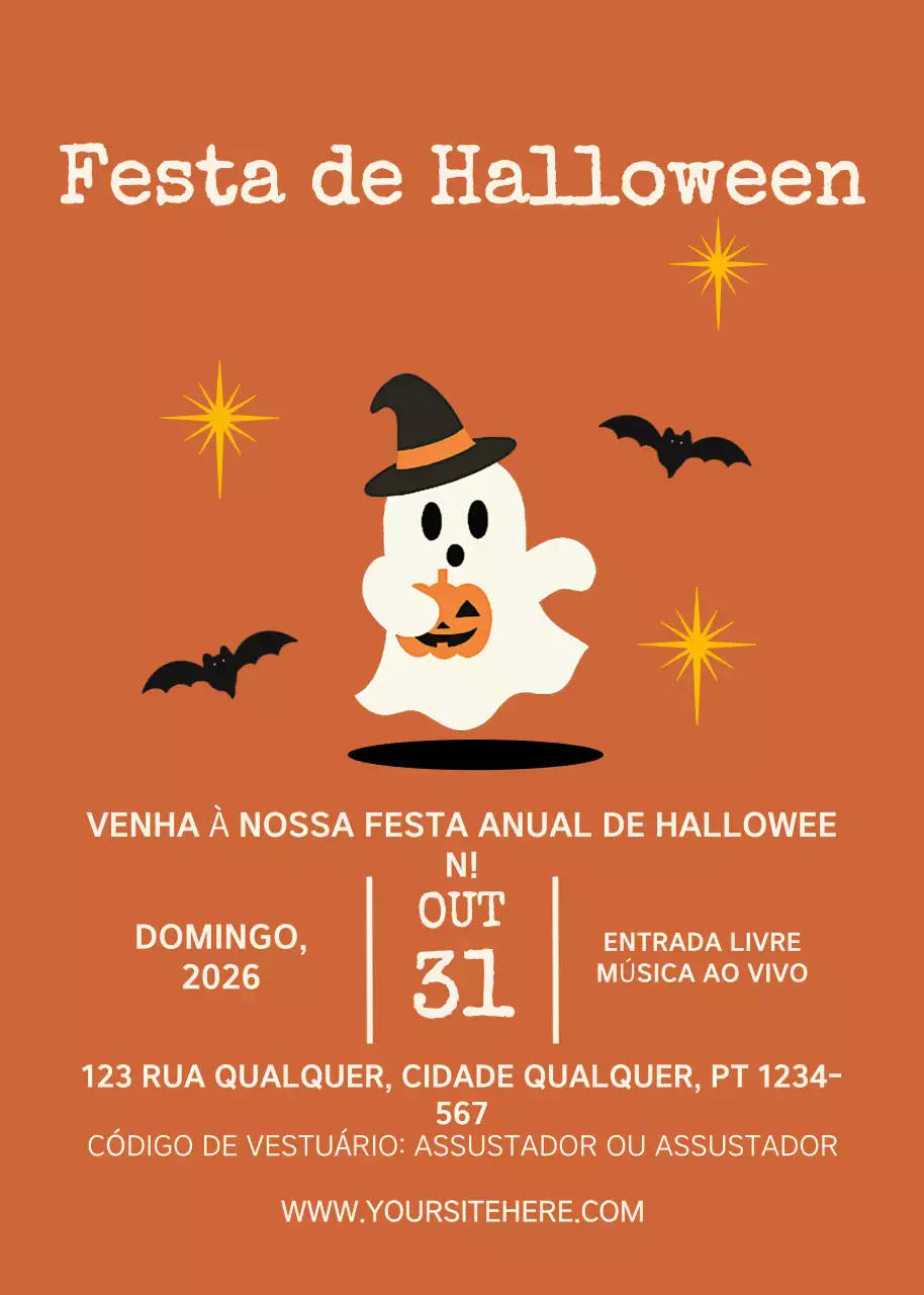 Convite de Halloween laranja retro