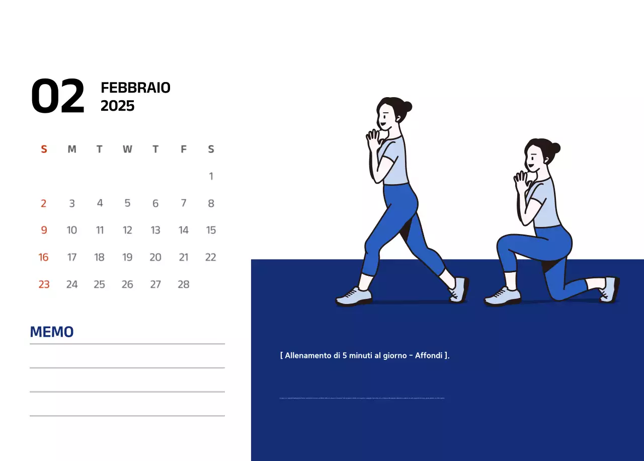Calendario semplice con illustrazioni blu e pulite