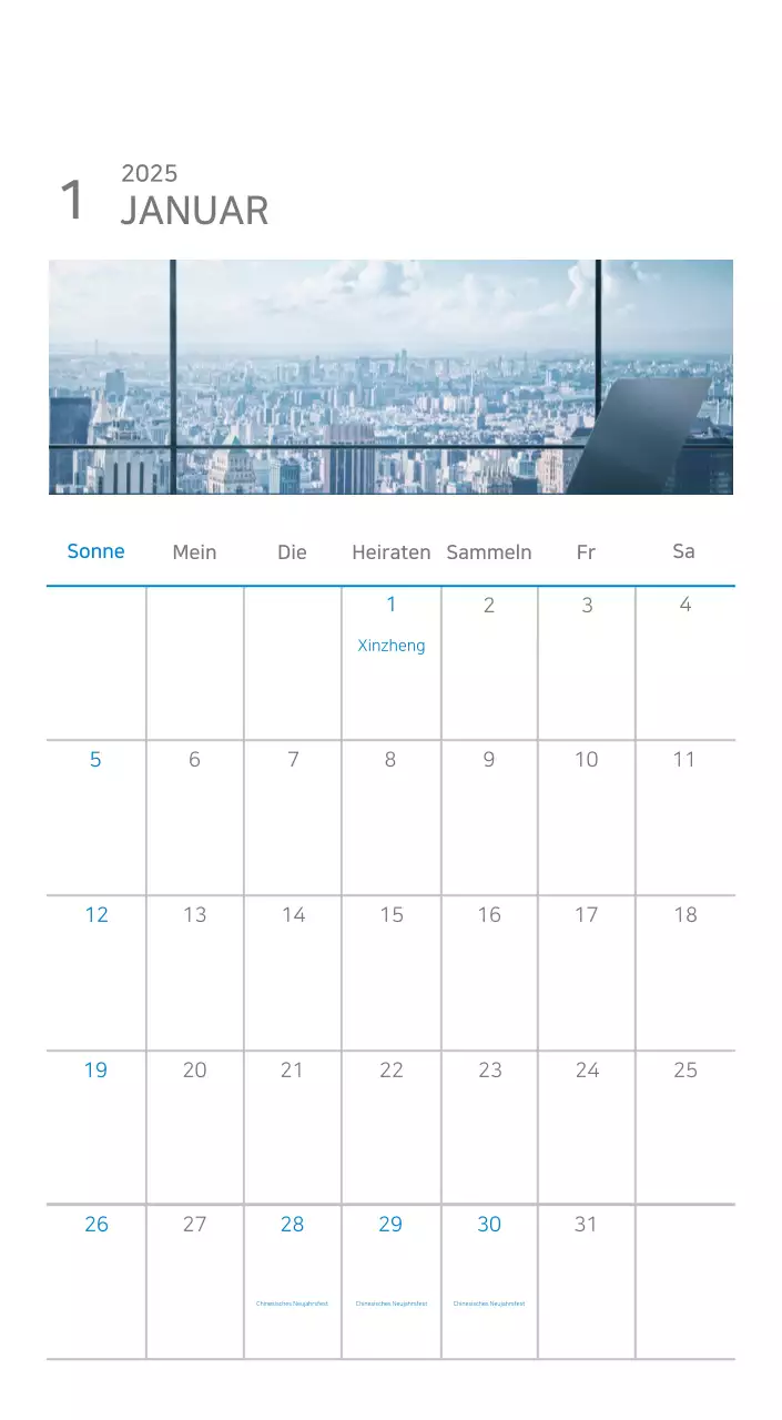 Blauer minimalistischer Kalender