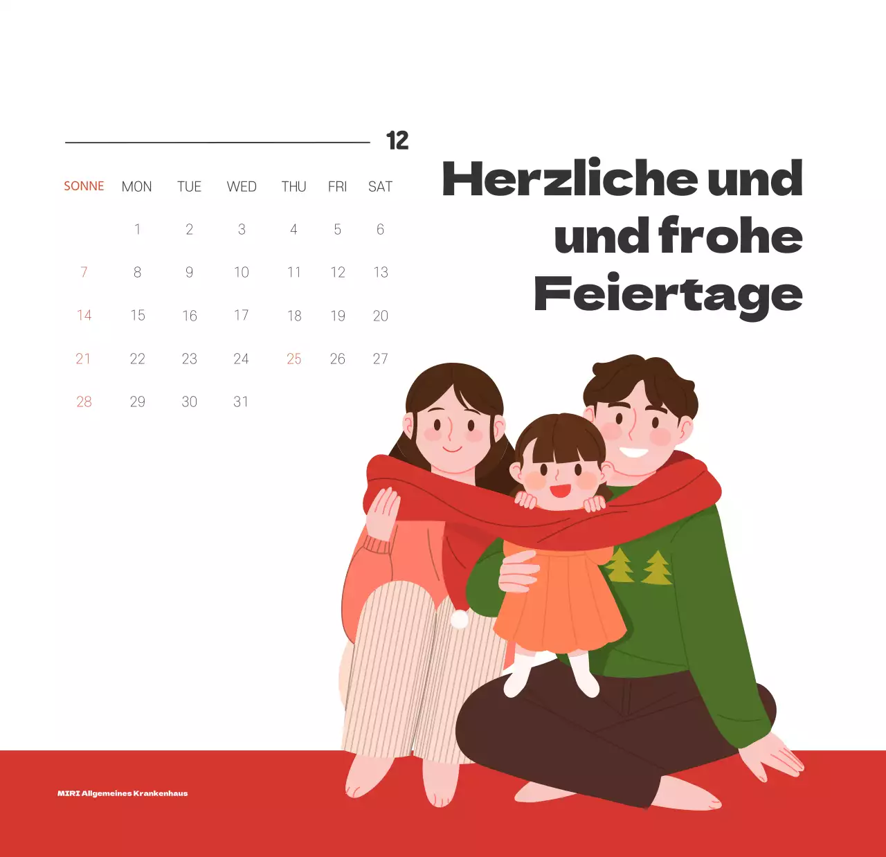 Ein festliches Krankenhaus mit Illustrationen zum Thema Gesundheit und Familie und farbenfrohen Akzenten