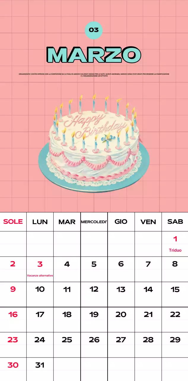 Calendari colorati con una varietà di illustrazioni retrò