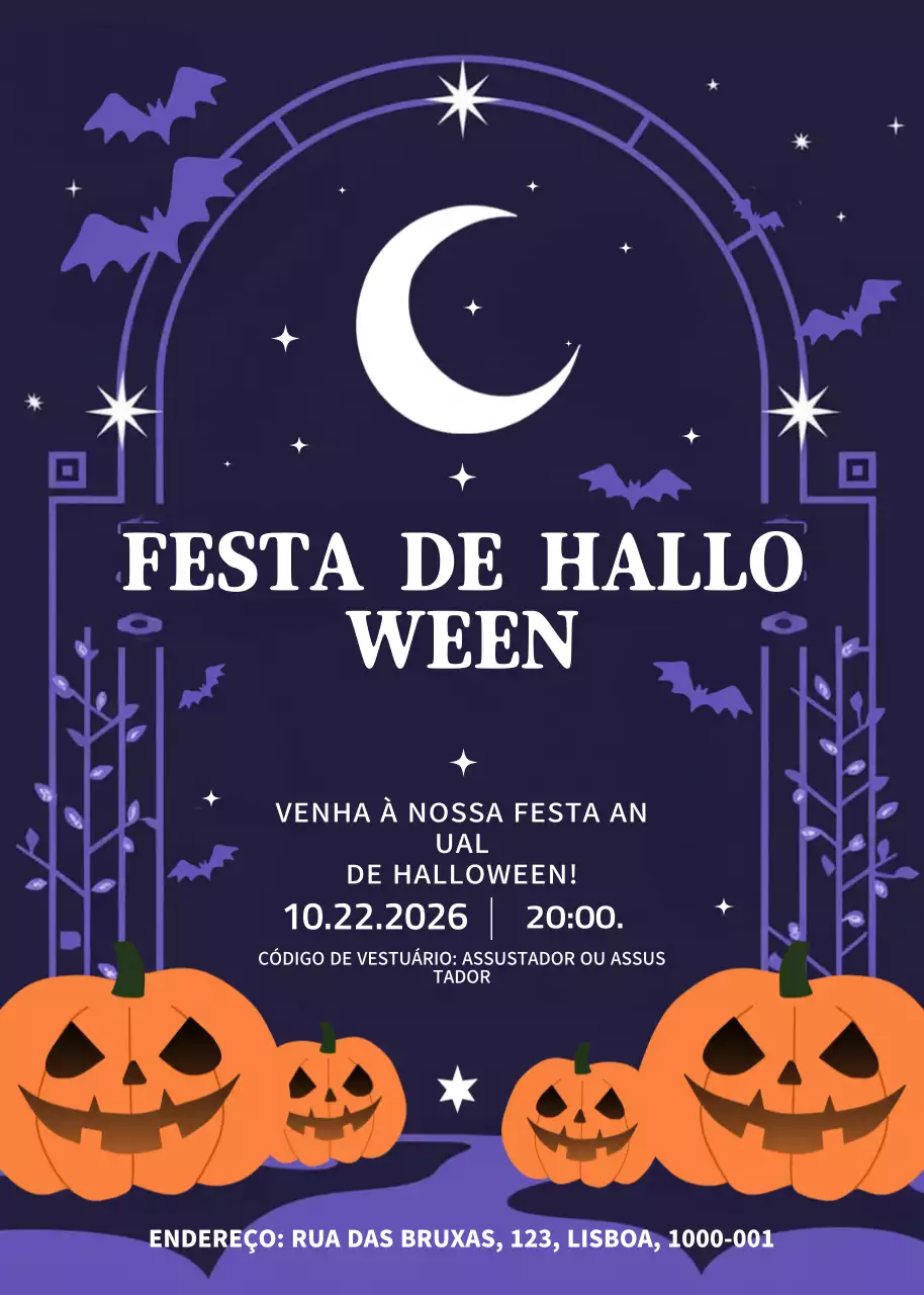 Convite de Halloween roxo e assustador