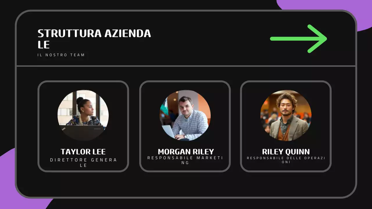 Presentazione dell'inserimento di un nuovo dipendente in un contesto nero, viola e carino