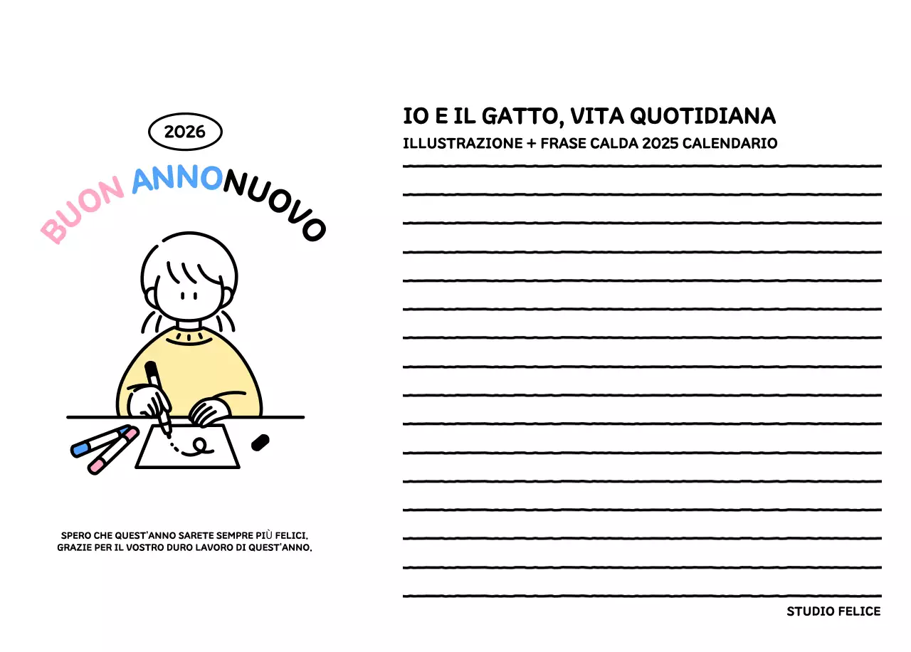 Calendario illustrato con un grazioso stile di linee