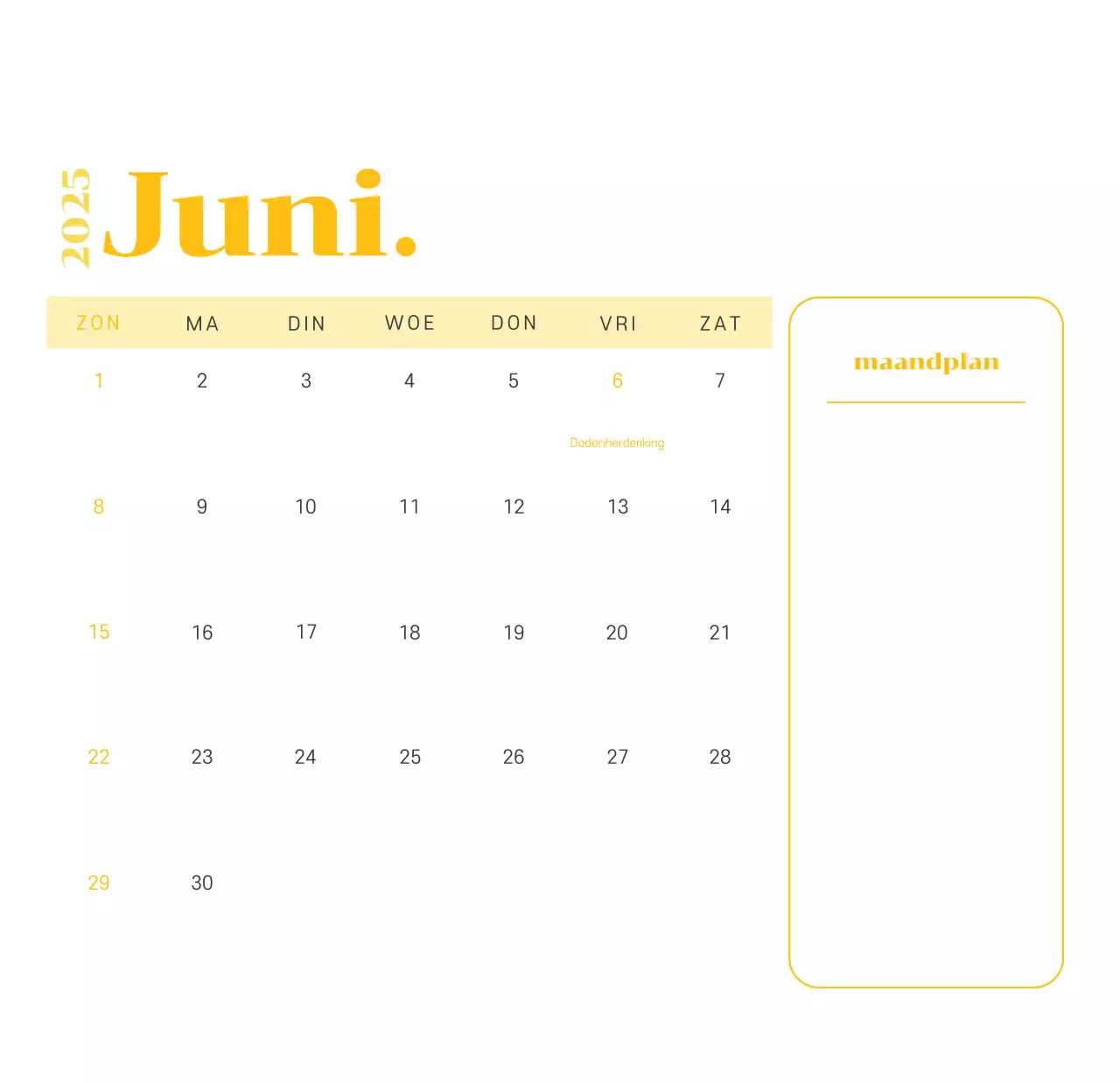 Kalender met jeugdillustraties op een geelgroene achtergrond