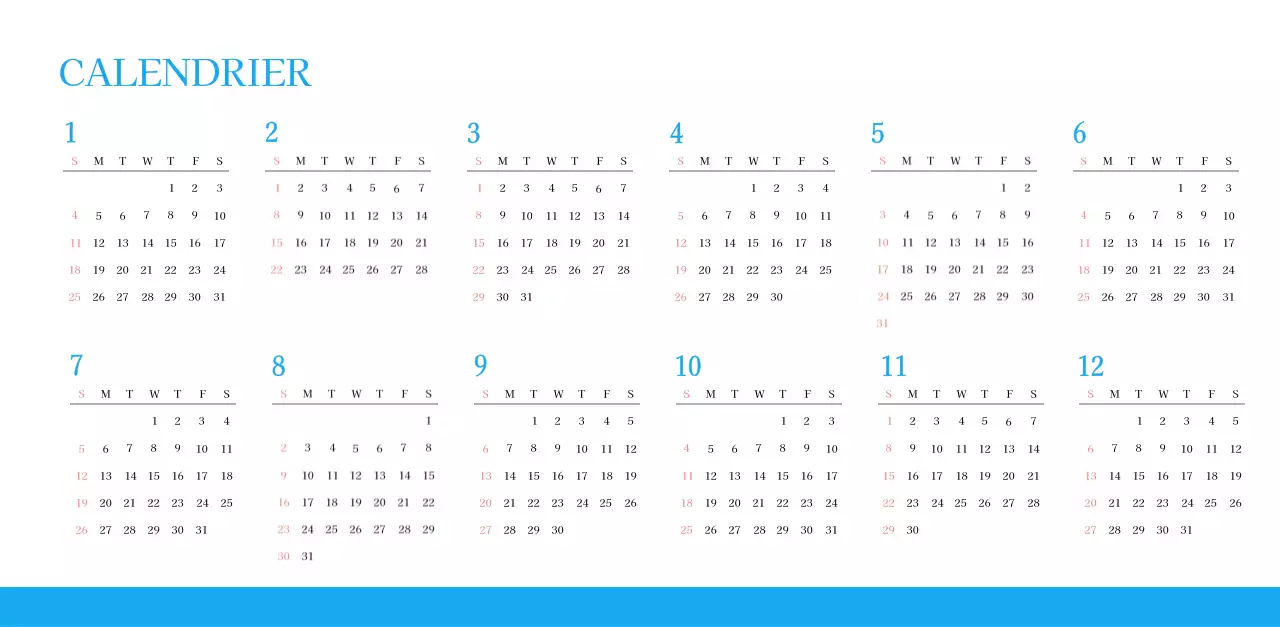 Calendrier d'église moderne bleu