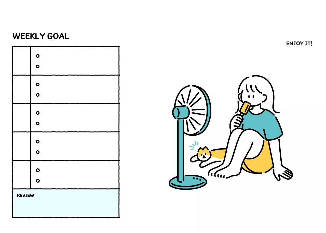 Illustrated calendar with a cute line style