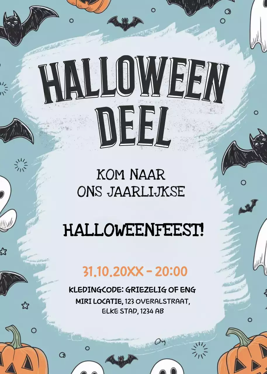 Blauw zwart oranje Halloween feest uitnodiging