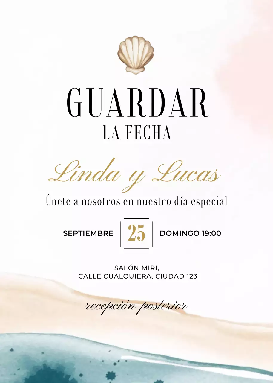 Invitación de boda oro azul naranja estilo elegante