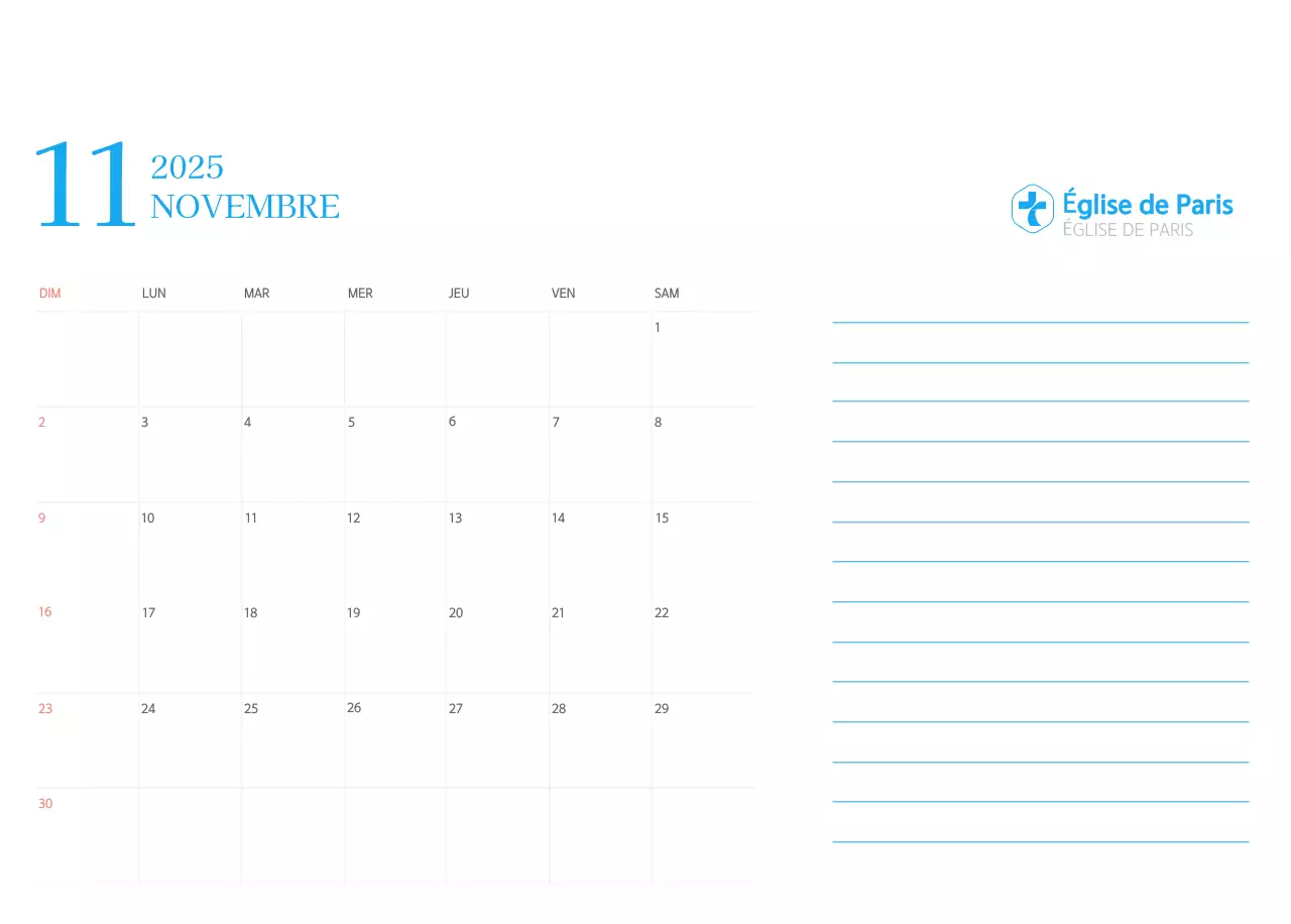 Calendrier d'église moderne bleu