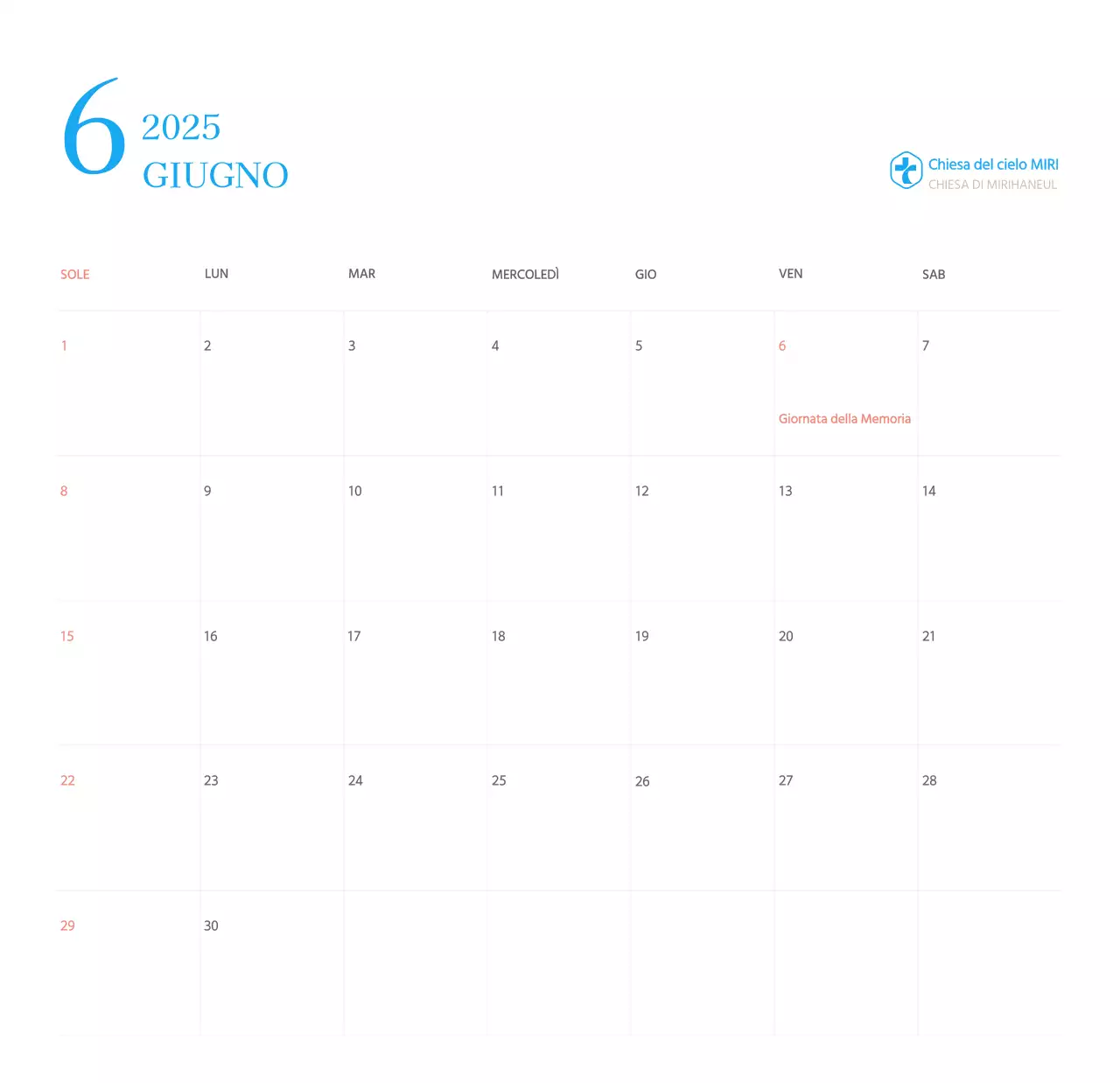 Calendario ecclesiastico blu di concezione moderna