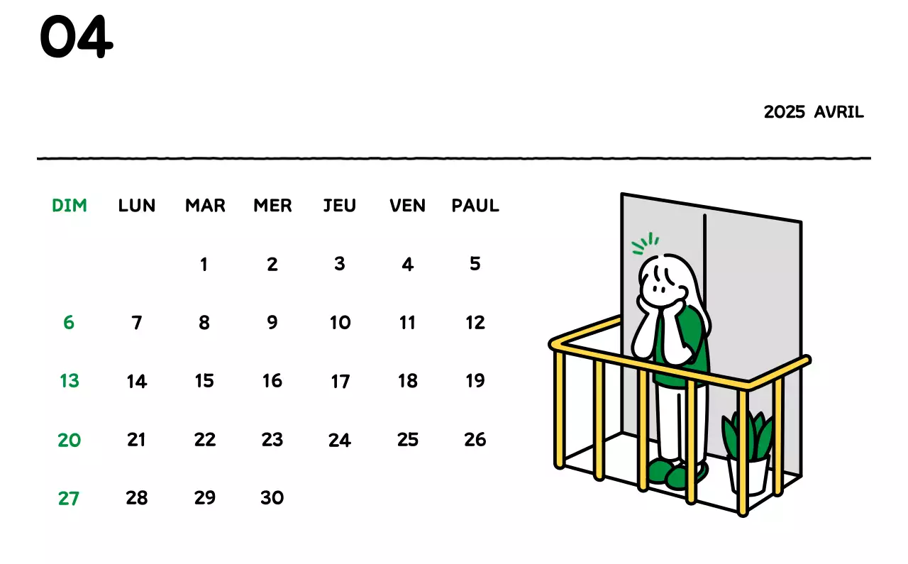 Calendrier illustré avec un joli style de lignes