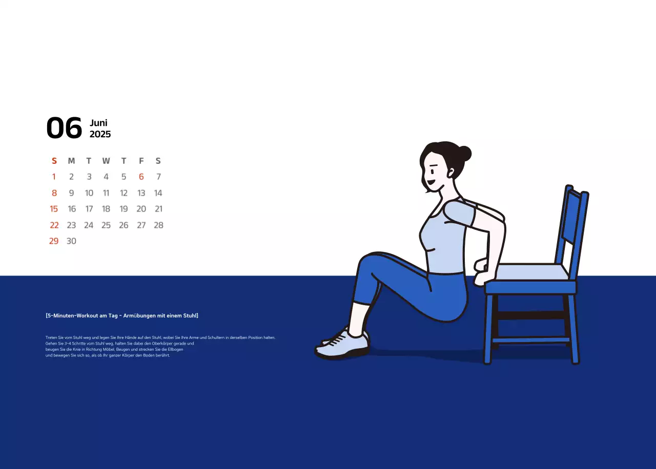 Einfacher Kalender mit blauen, klaren Illustrationen
