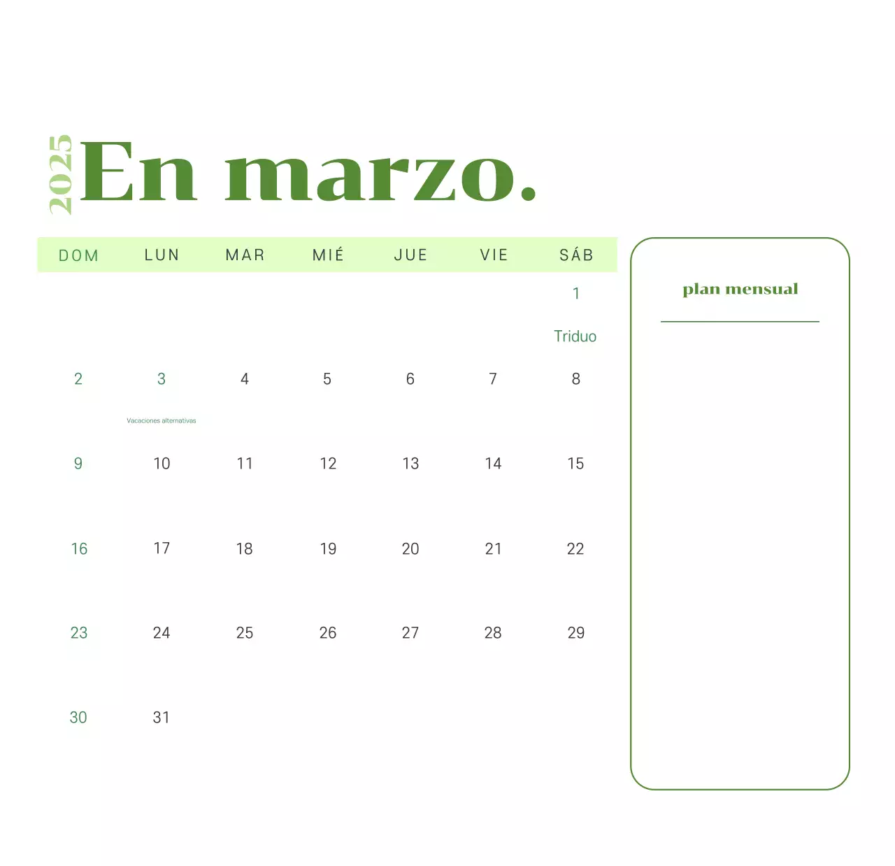 Calendario con ilustraciones juveniles sobre fondo amarillo verdoso