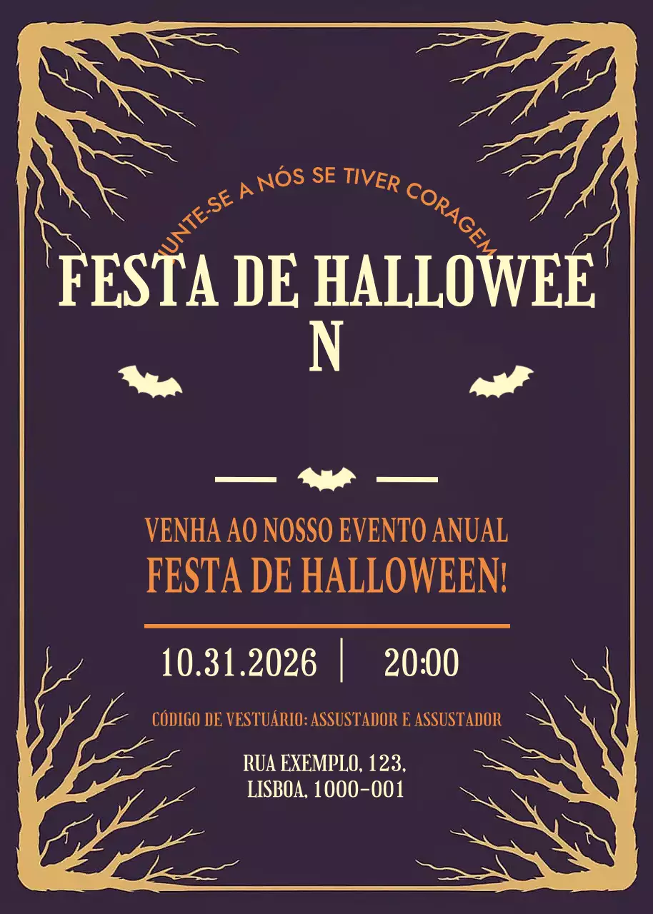 Convite de Halloween gótico preto