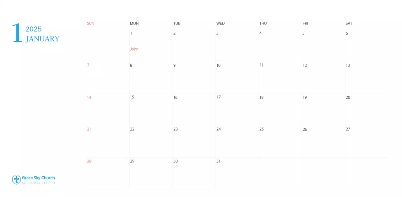 Blue modern concept church calendar