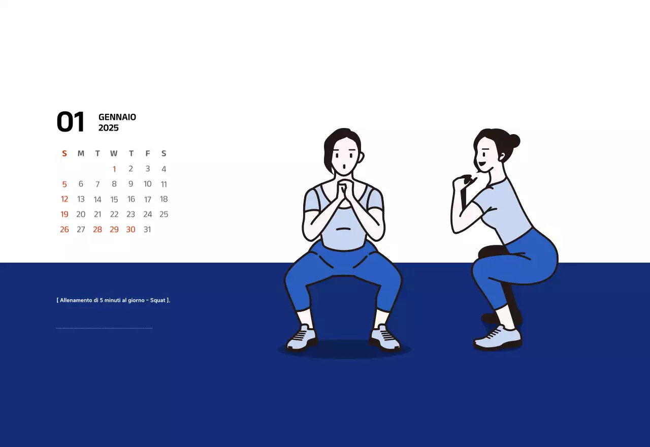 Calendario semplice con illustrazioni blu e pulite