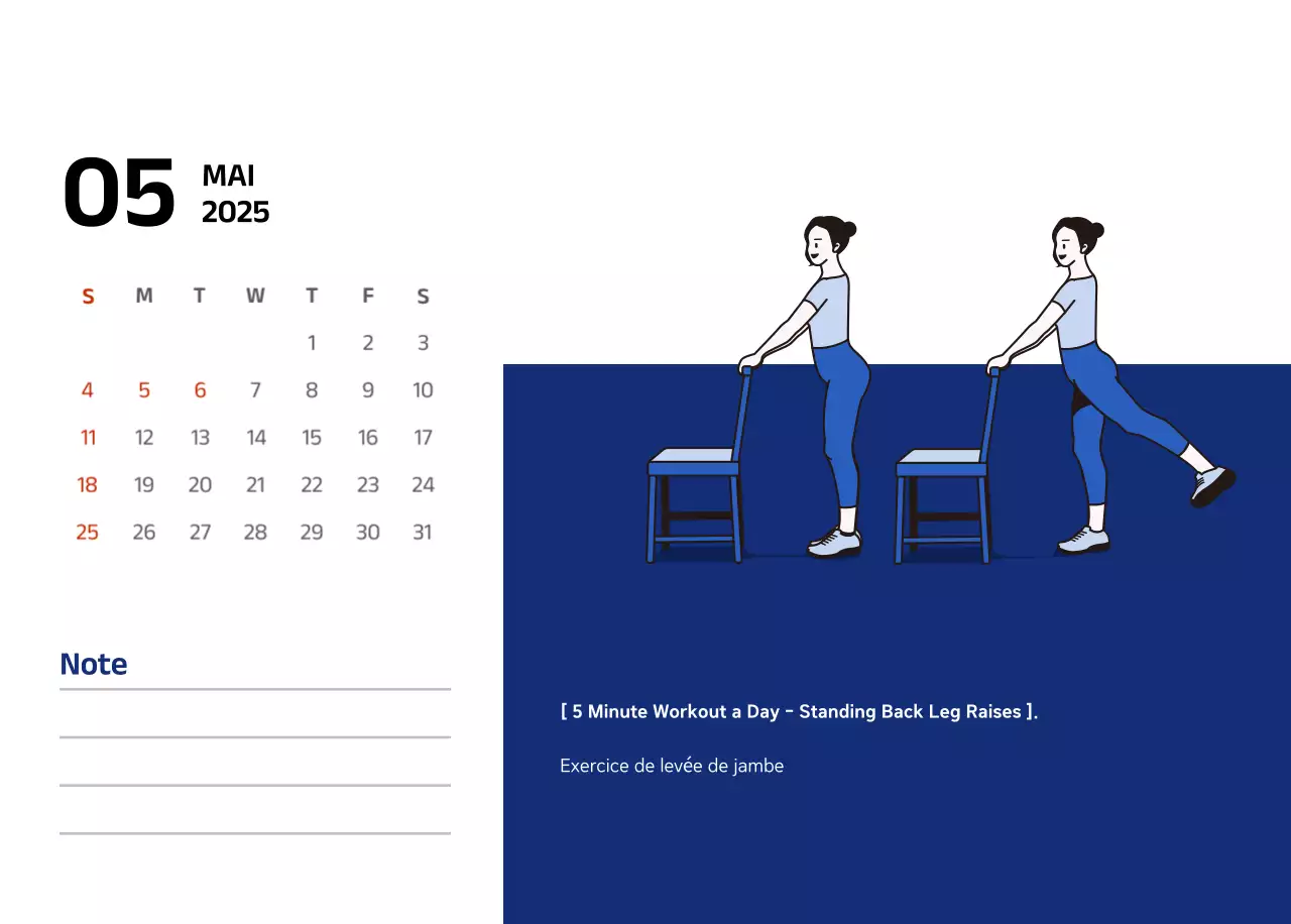 Calendrier simple avec des illustrations bleues et épurées