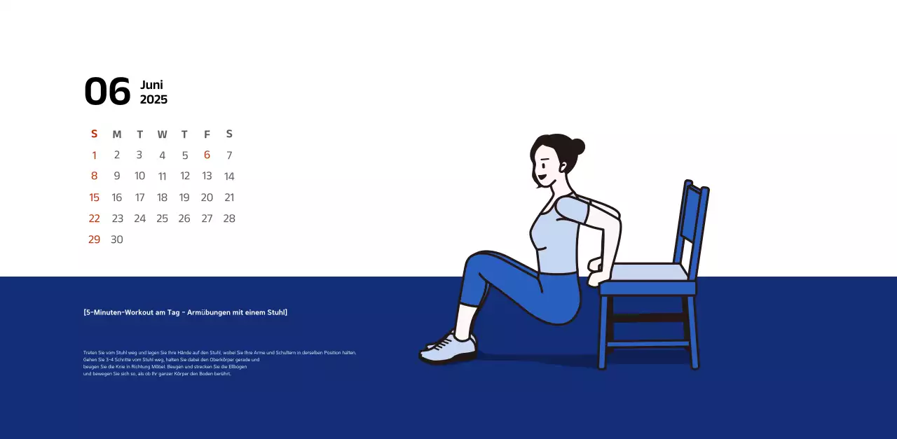 Einfacher Kalender mit blauen, klaren Illustrationen