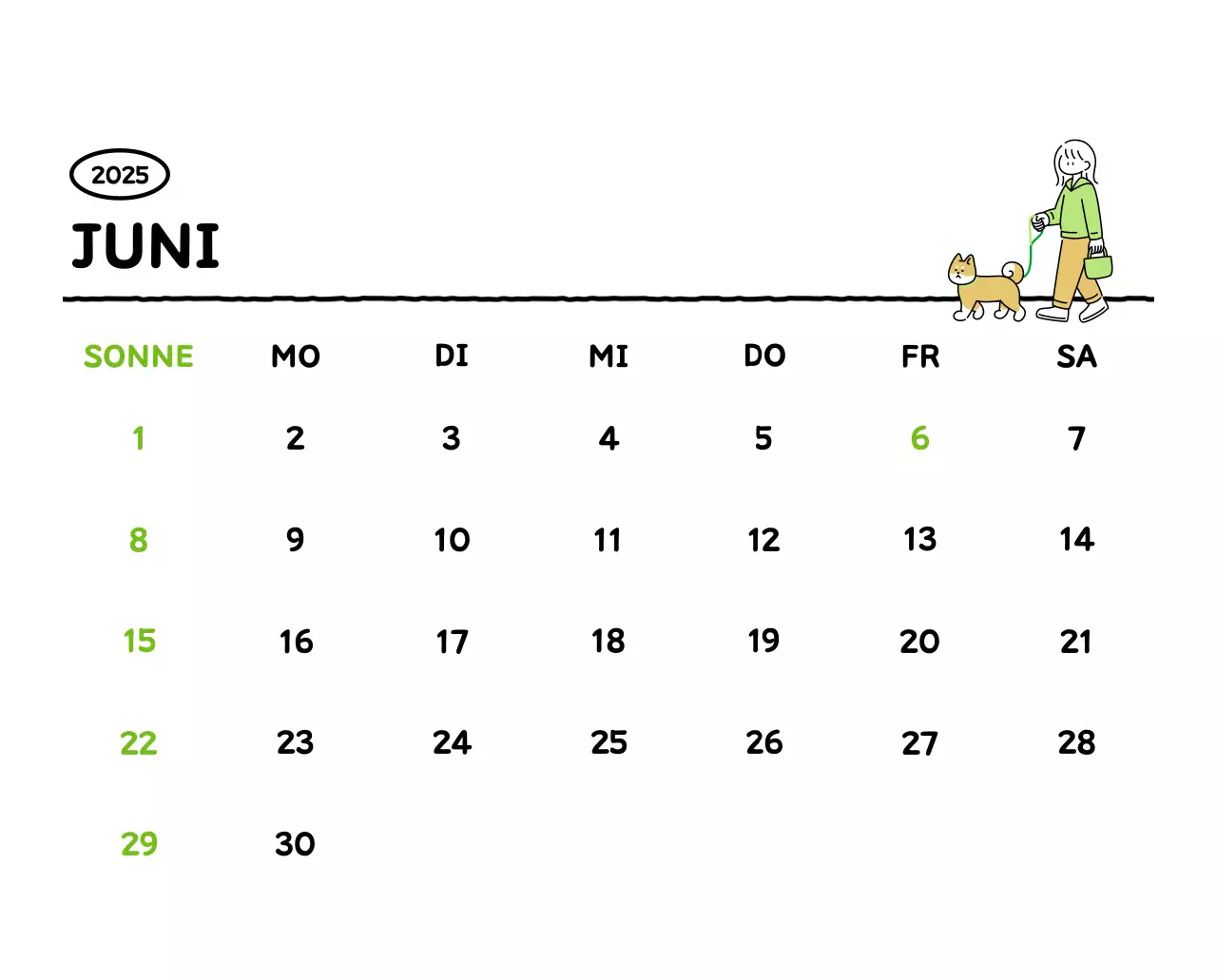 Illustrierter Kalender mit schönem Linienstil