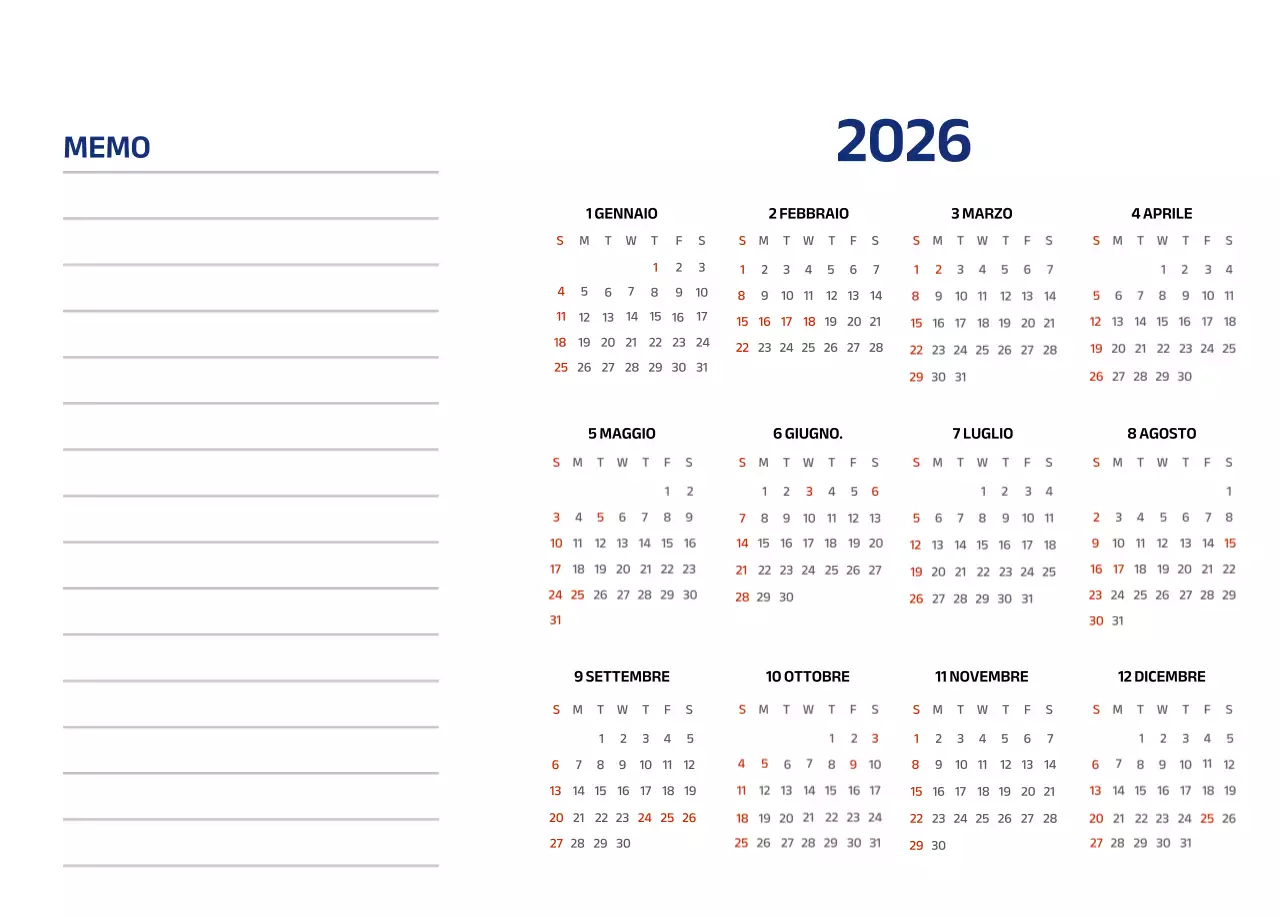 Calendario semplice con illustrazioni blu e pulite