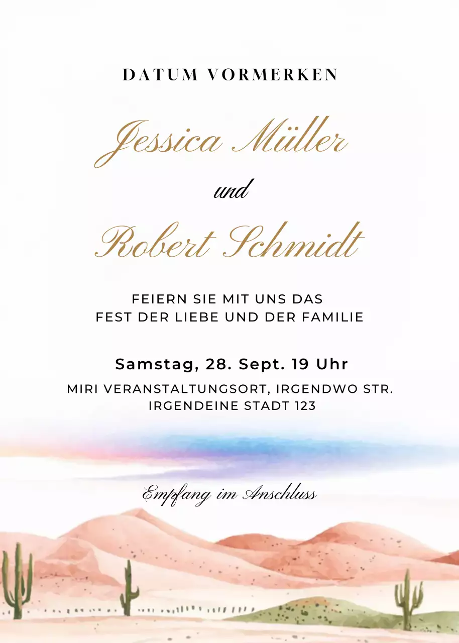 Beige gold grün blau Hochzeitseinladung eleganter Stil