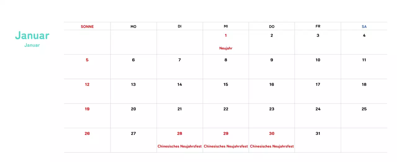 Neujahrskalender mit warmen Illustrationen