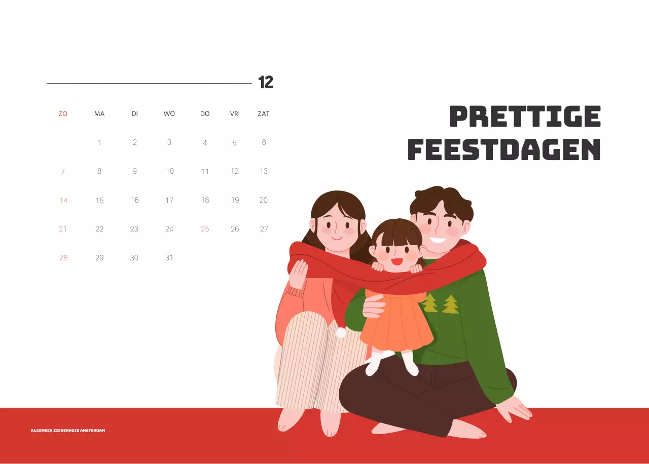 Een feestelijk ziekenhuis met illustraties met gezondheids- en gezinsthema's en kleurrijke accenten