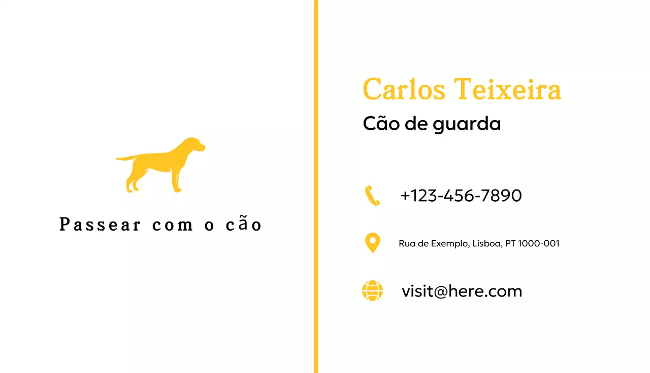 cartão de visita amarelo minimalista para animais de estimação